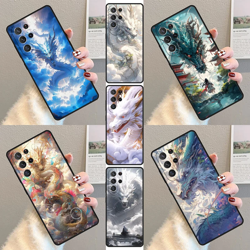 

Изысканный чехол для телефона с китайским драконом и летающим узором для Samsung Galaxy S23 S21 S20 FE S24 S25 S22 Ultra Note 10 20 Plus Cover