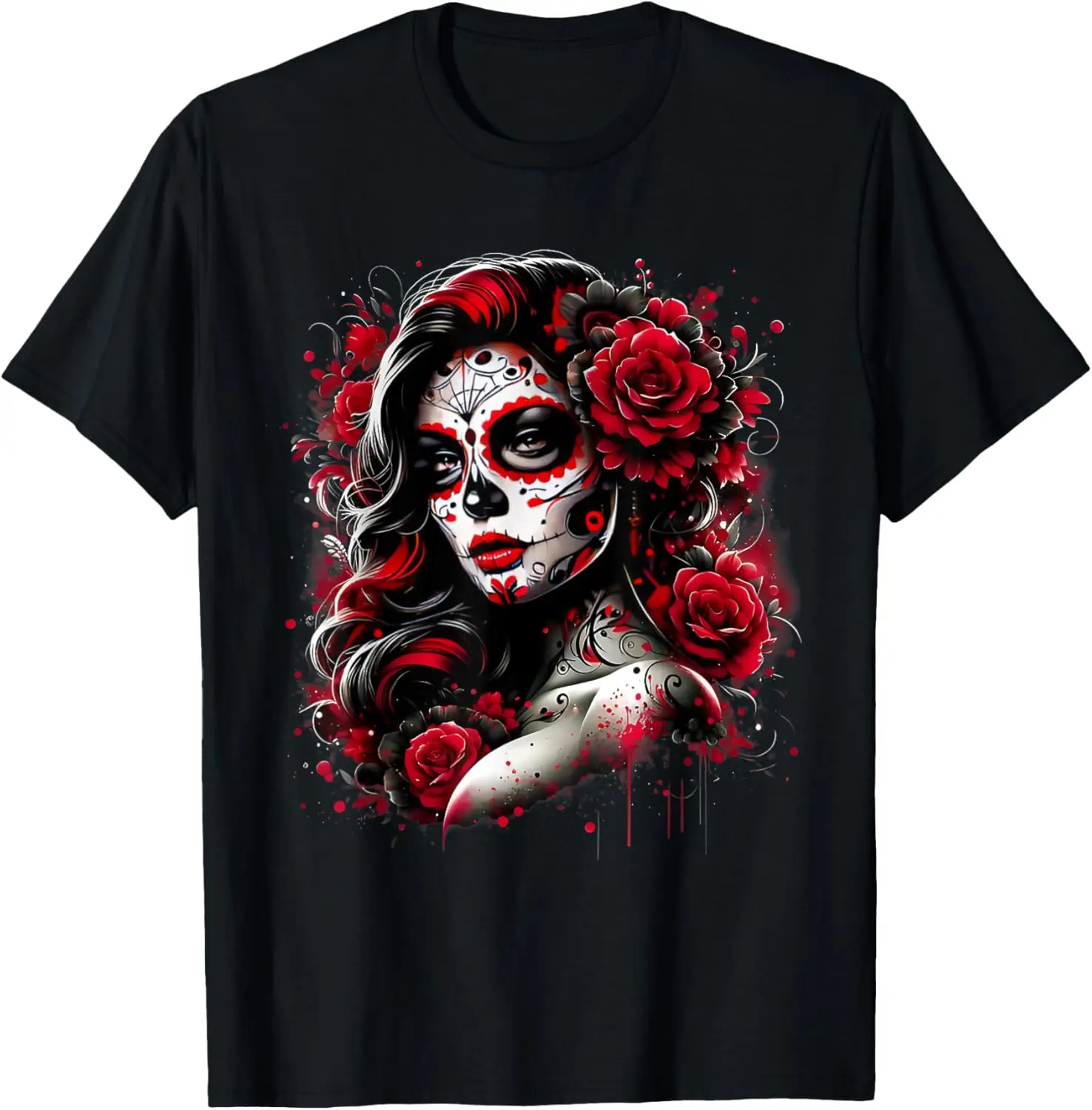 T-shirt femme, motif tête de mort, motif La Catrina, jour de la fréquence