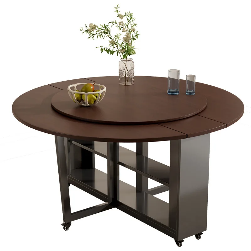 

Dining table folding round household tri-fold storage round table