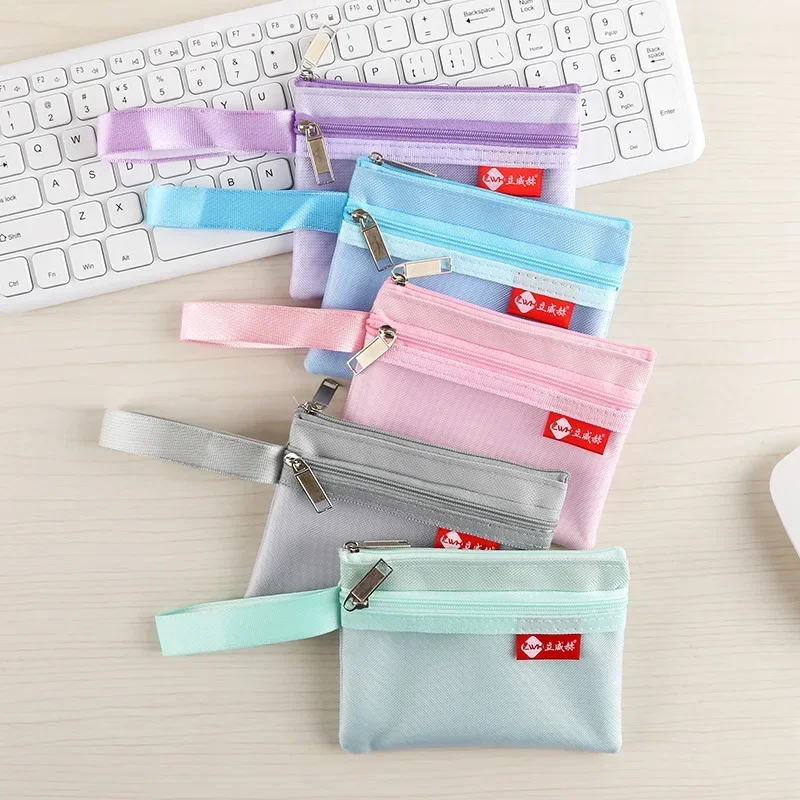 

Purse Money Wallet Bank ID Credit Card Holder License Storage Pocket Bags Double Layer Nylon Mesh Square Zipper Coin Bags