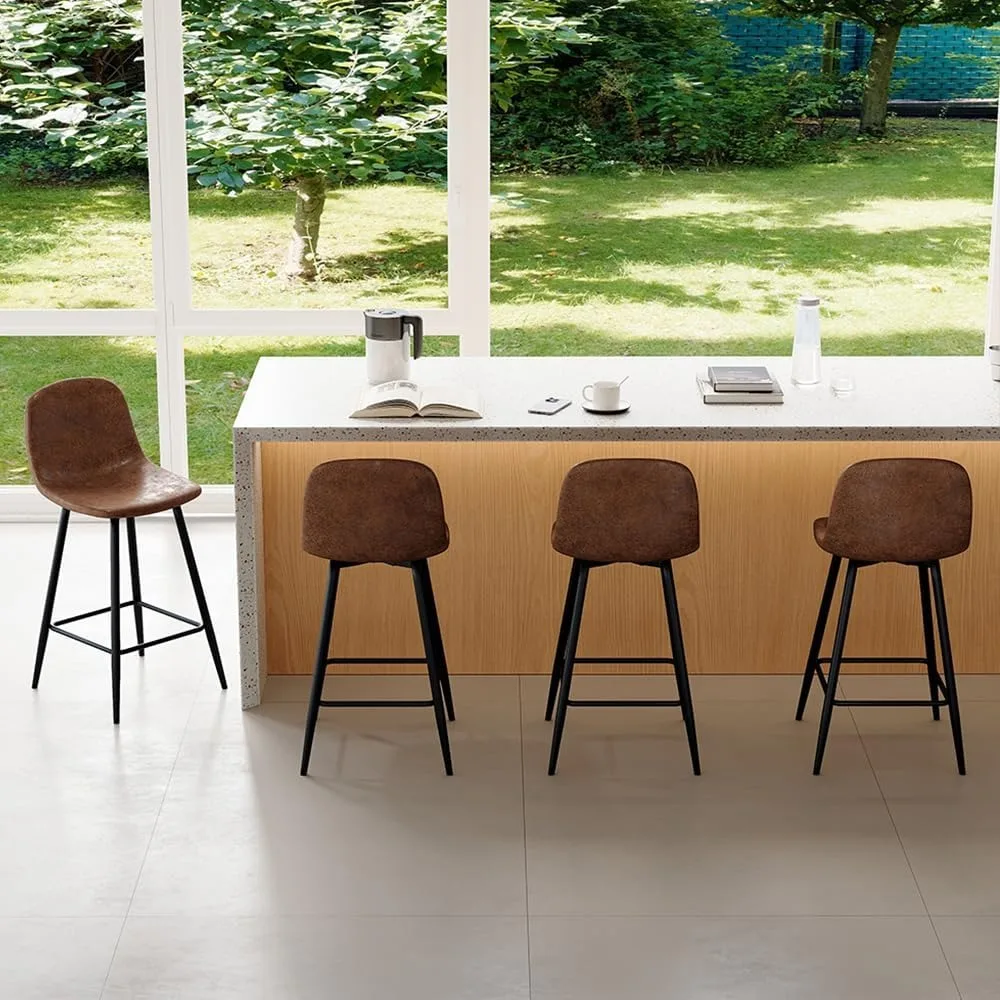 ชุดเก้าอี้บาร์สูง 24 นิ้วหุ้มผ้า 4 ตัวพร้อมพนักพิงและขาโลหะ