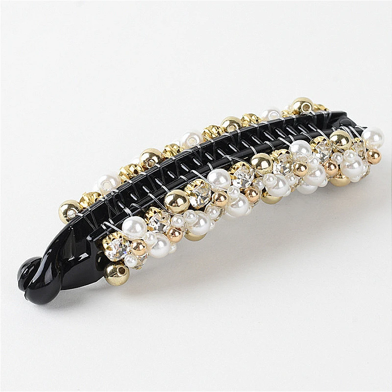 Korean Elegant Pearl Rhinestone Banana Vertical Hair Clip  and Non-Slip Accessories for Women Barette Cheveux Femme