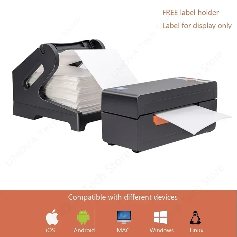 4 Inch Thermal Label Printer Bluetooth USB Barcode Sticker for Shipping Self Adhesive Compatible Mac Android iOS with Stand