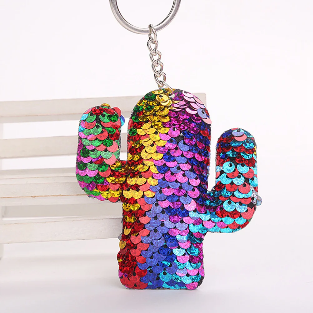 4pcs Glitter Sequins Cactus Keychain Cactus Keyring Colorful Key Chain Charm Key Holder(Blue and Pink and Rose Red and Colorful)