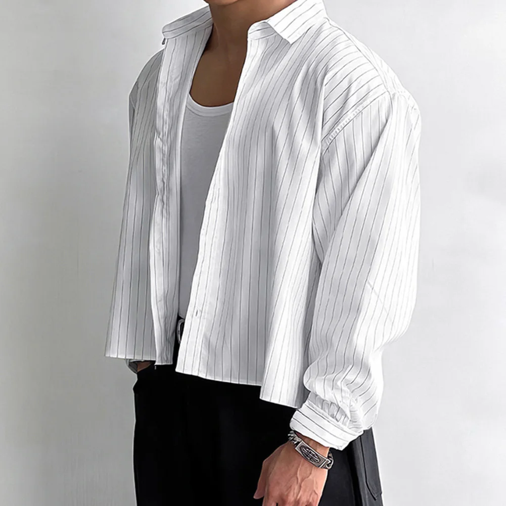 Casual Outings Holiday Gatherings Korean Style Shirt Streetwear Cropped Korean Style Mens Shirt XL 2XL Party Outfit