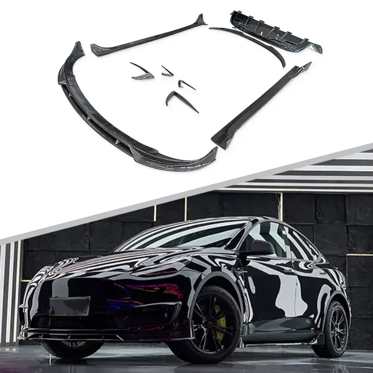 ABS Car Front Lip Rear Diffuser Side Skirt Vents Spoiler Body Kit Black Aero Kit For Tesla Model Y 2018+