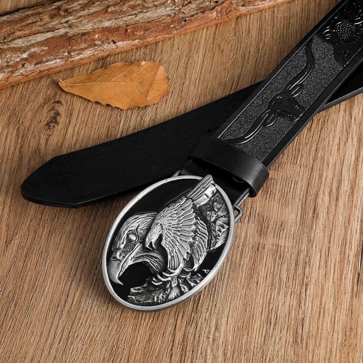 Double Eagle Head Drip Oil3.7cm wide men's and women's Western bull head denim style bull scalprendy belt smooth buckle