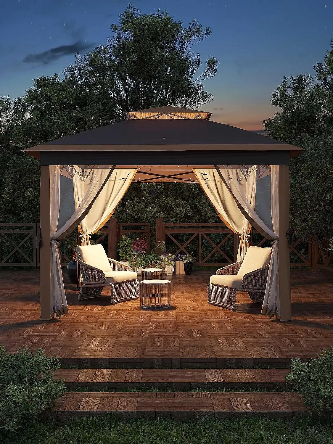 ^11x11 Pop Up Gazebo Tent with Mosquito Netting, Outdoor Canopy Shelter Easy Setup, Water & UV Resistant - Khaki