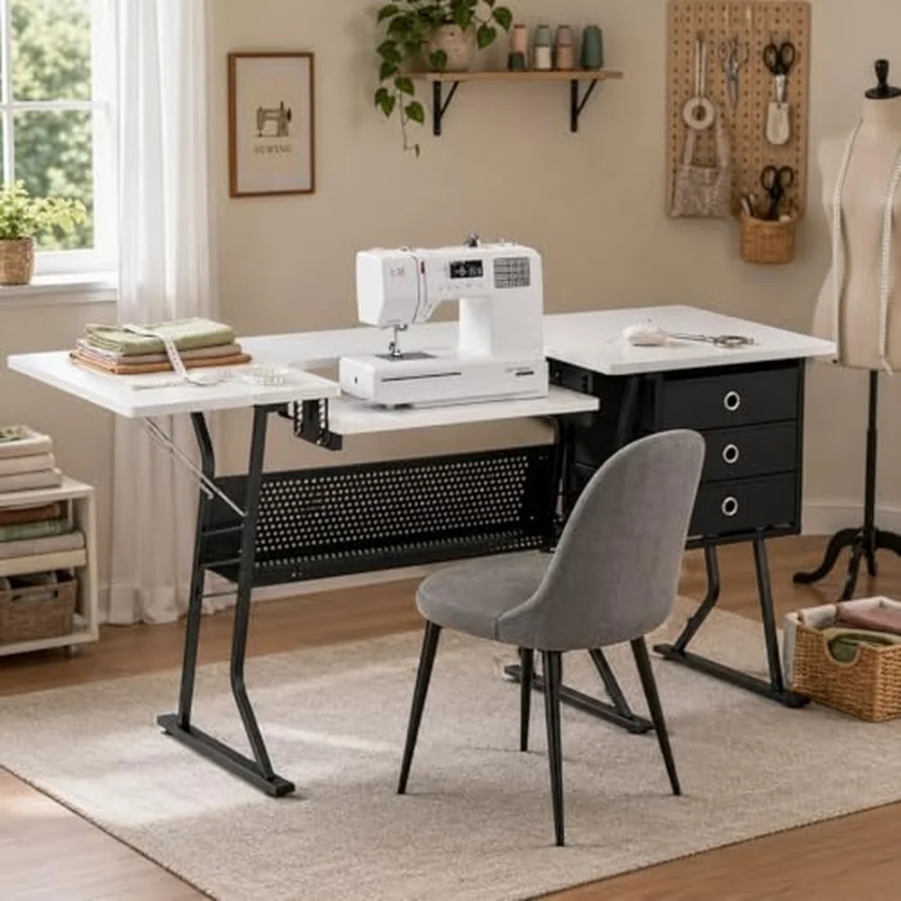 60'' Sewing Machine Table with Storage Large Sewing Craft Table