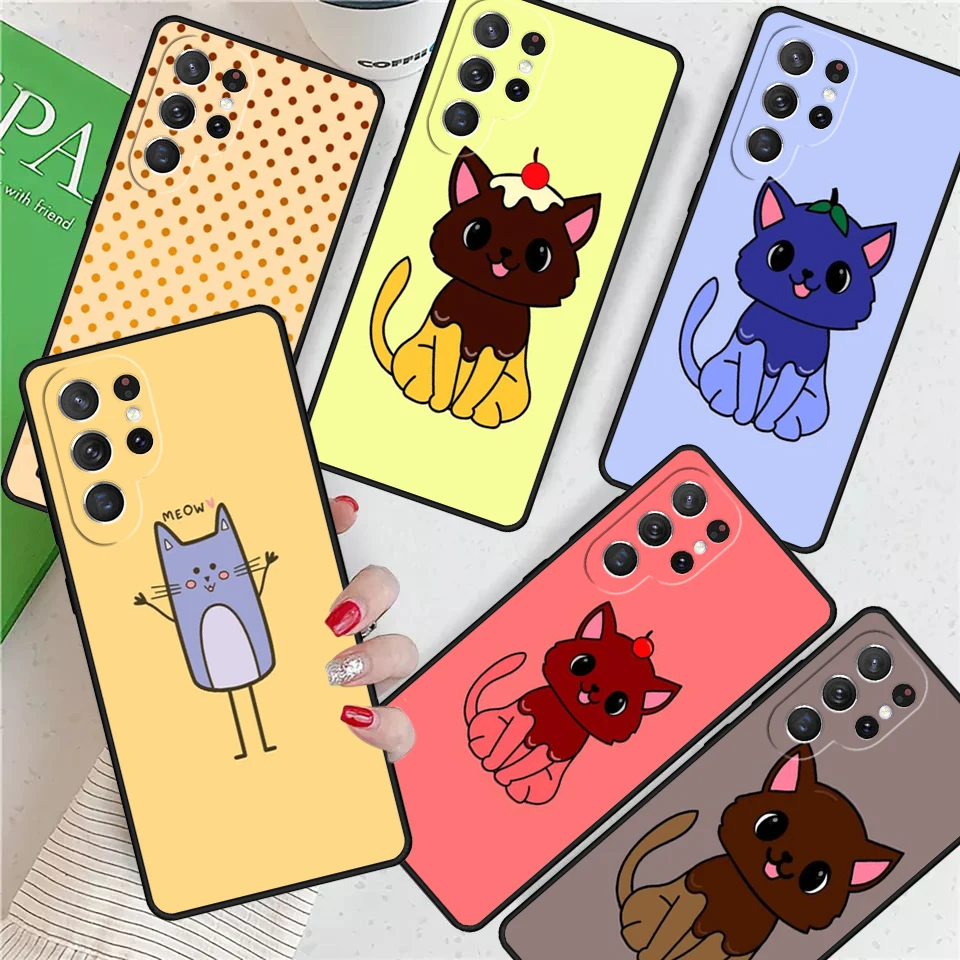 

Милый кавайный черничный кот для Samsung Galaxy S24 Ultra S21 S22 S8 S9 S10E Note 10 20 Plus FE S23 чехол для телефона Coque