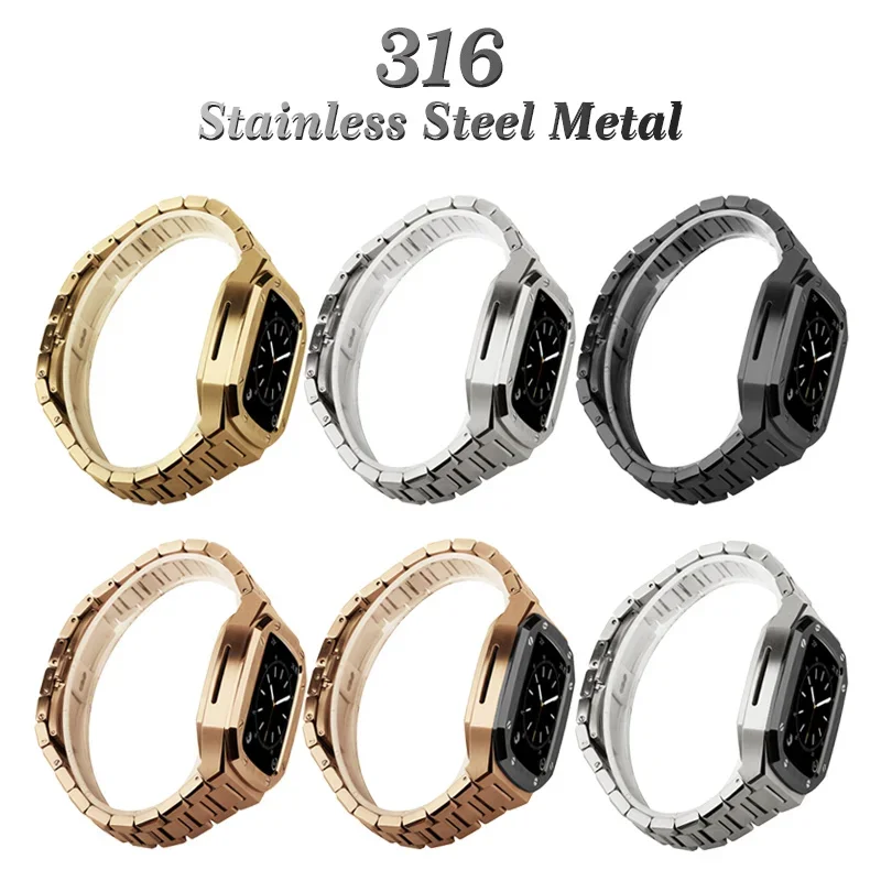 41mm 45mm Stainless steel Strap Set for Apple Watch 44mm Metal Case for iWatch 9 8 7 Series 6 SE 5 4 40mm DIY Modification Kit