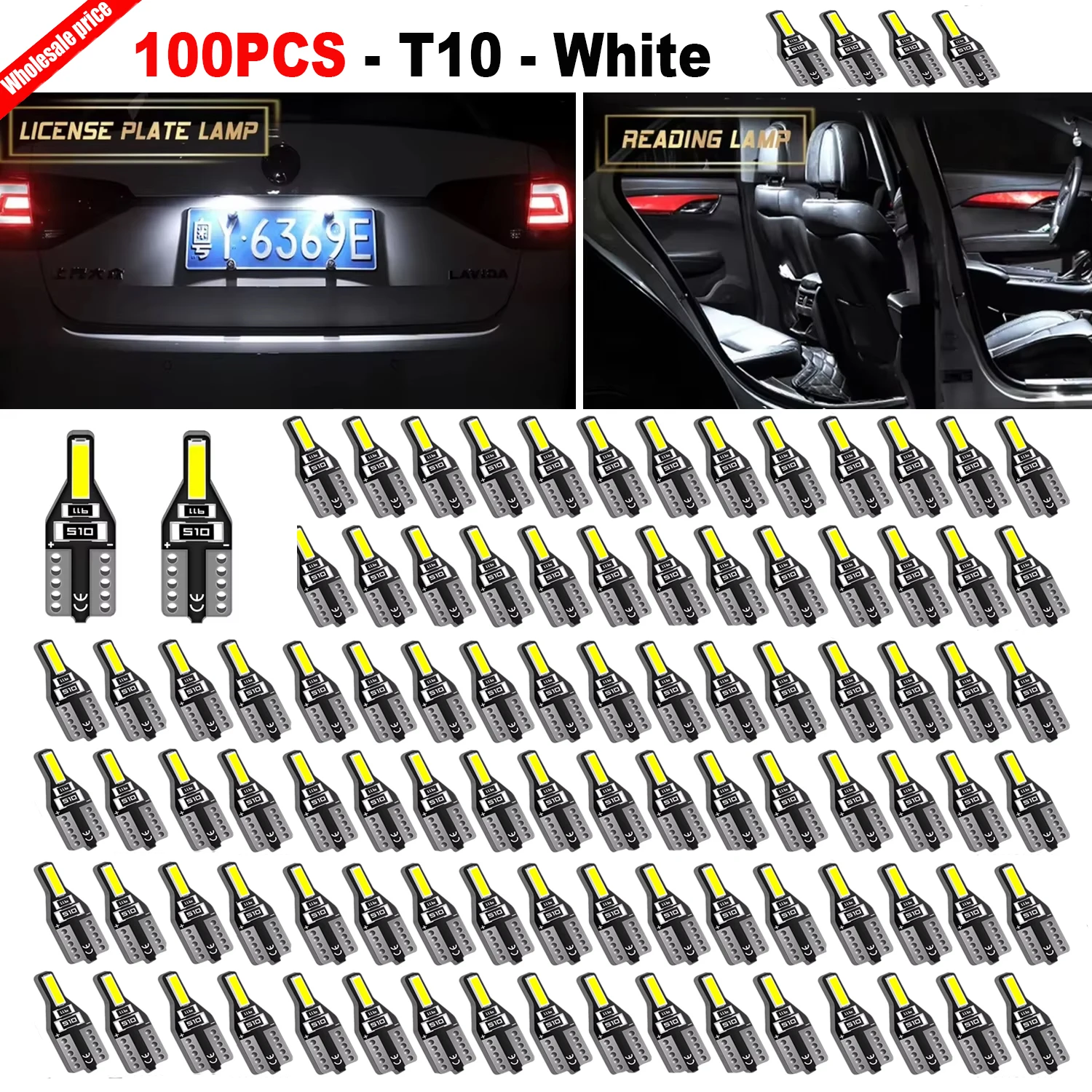 100pcs W5W T10 LED Vanity Mirror Light Bulb 2PCS 7020 Chips For BMW E60 E90 E91 E92 X5 E53 E70 F10 Copper Tube Heat Dissipation