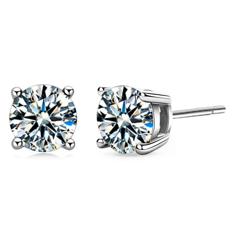 

Moissanite 18K gold stud earrings PT950 needle design student exquisite earrings round earrings jewelry