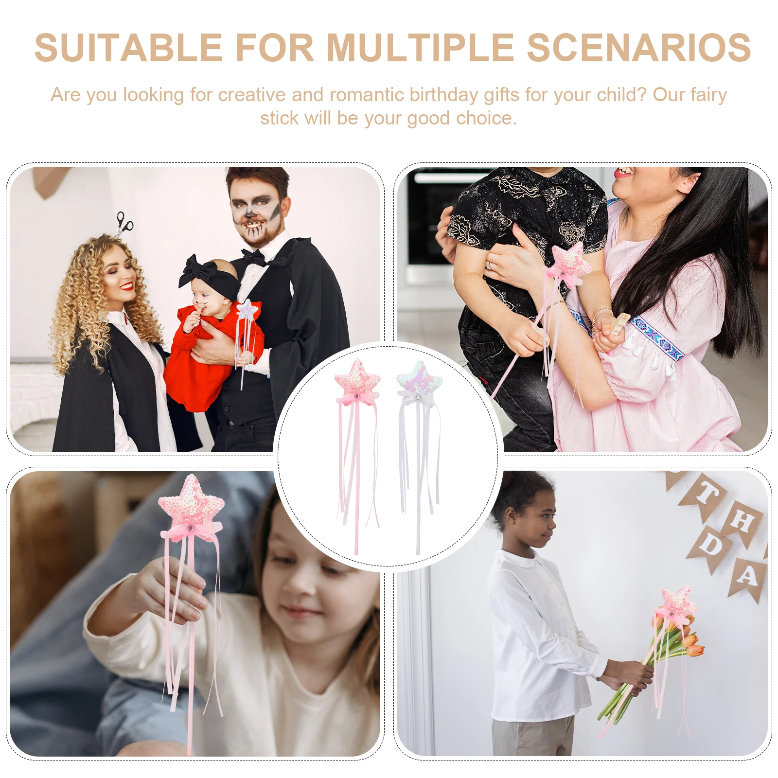 

2pcs Fairy Roleplay Toy Star Shaped Kids Plaything Costume Accessory Ribbon Design Halloween Party Dress Up