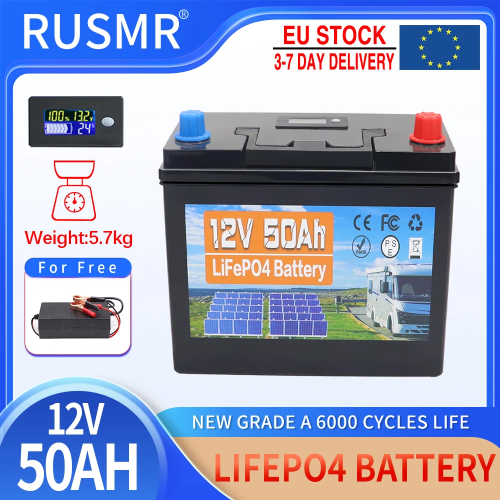 Imagem -04 - Bateria Recarregável Lifepo4 Built-in Bms Lítio Ferro Fosfato Células Pack para Barco Solar Motor 12v 100ah 50ah Livre de Impostos Novo