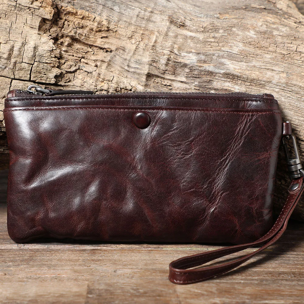 S.WORKER Klassische Geldbörse aus Vollnarbenleder für Herren, Echtleder-Clutch mit großer Kapazität und Kartenhalter. – Detail 6