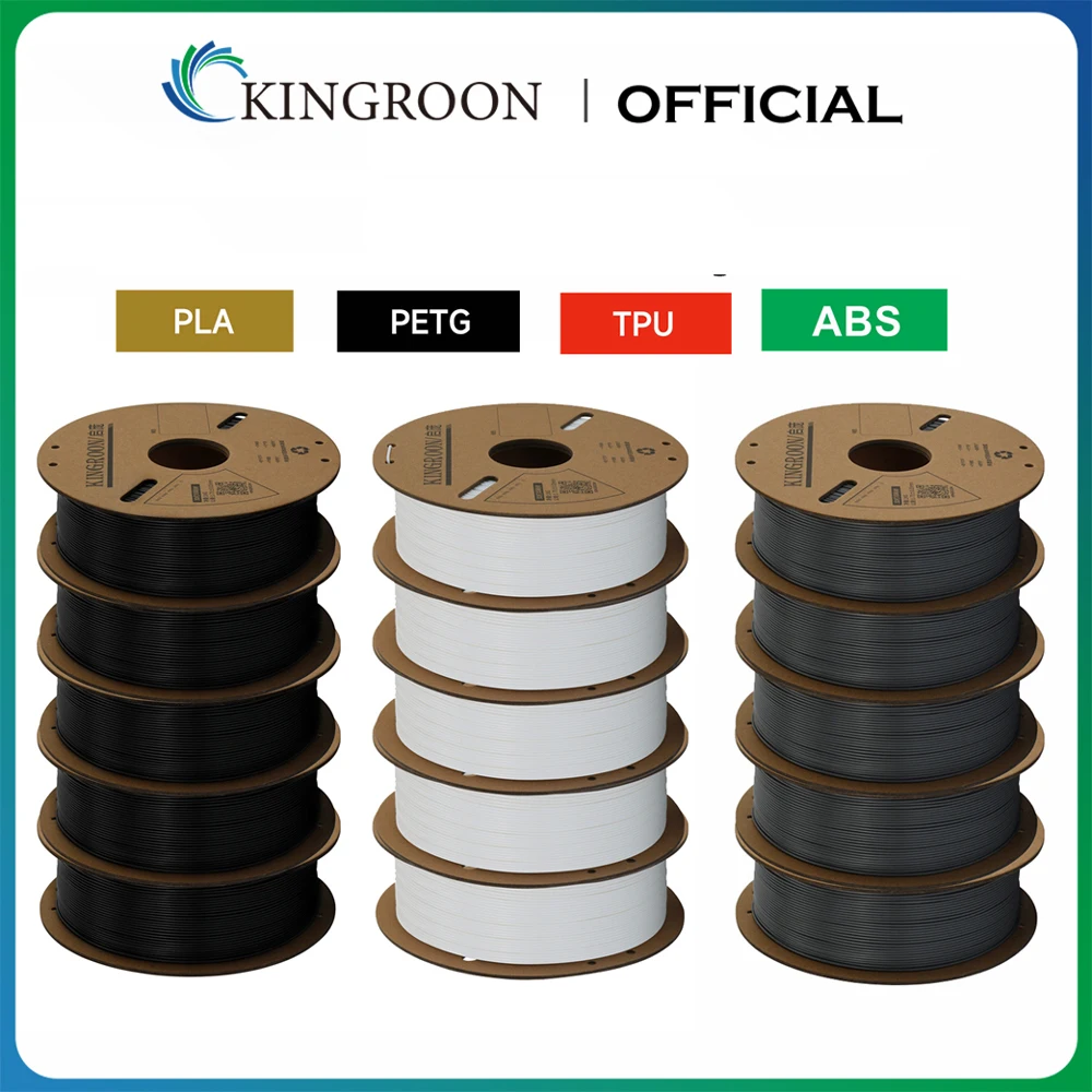 KINGROON 3D Printer Filament PLA PETG TPU ABS 5KG Bundle Black White Gray 1.75mm No bubbles Plastic 5 roll 1kg  Random Spool