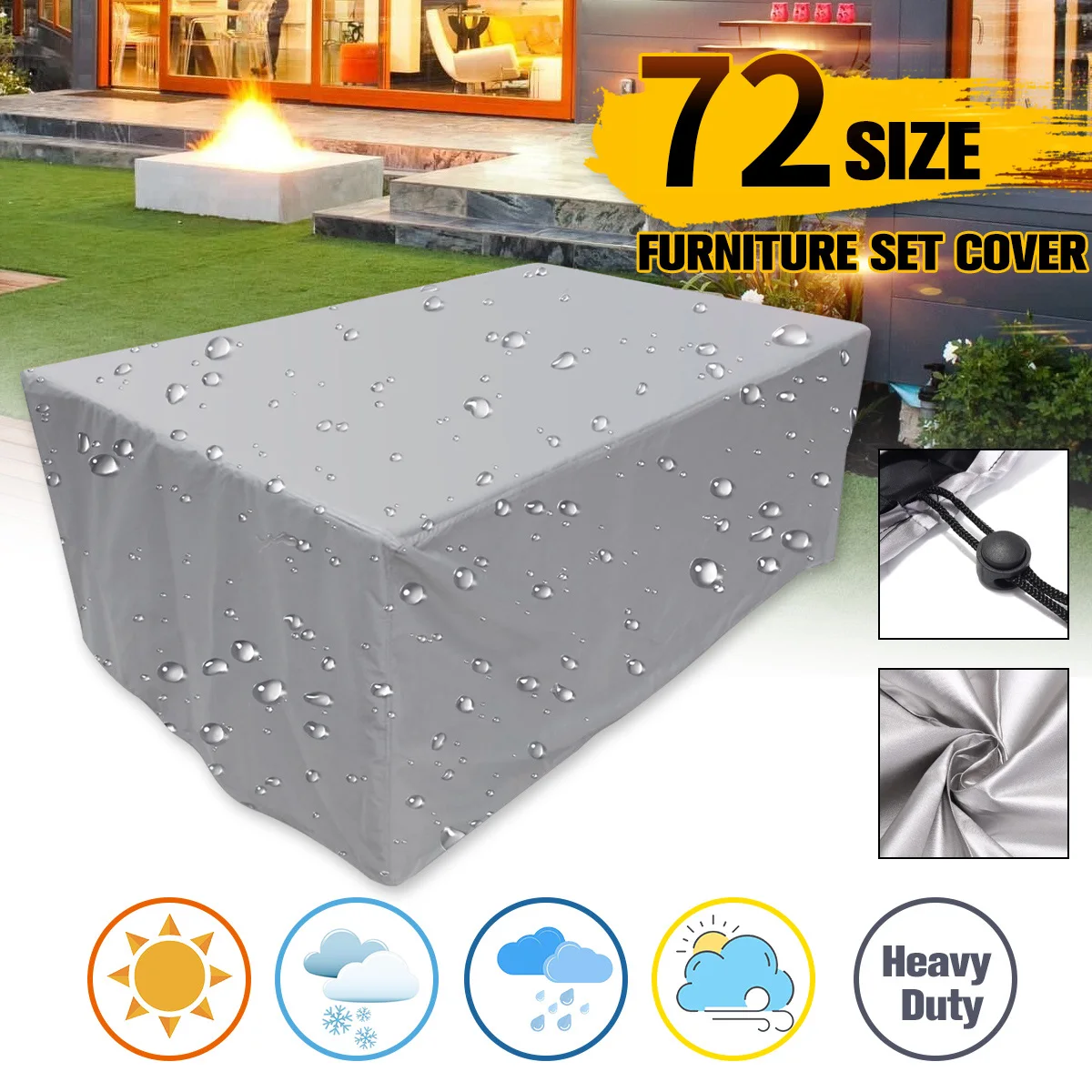 Robuste wasserdichte Abdeckung für Terrassenmöbel, rechteckiger Garten, regen- und schneesicherer Outdoor-Sofa-Tisch und Stuhl, winddichte Abdeckung – Detail 9