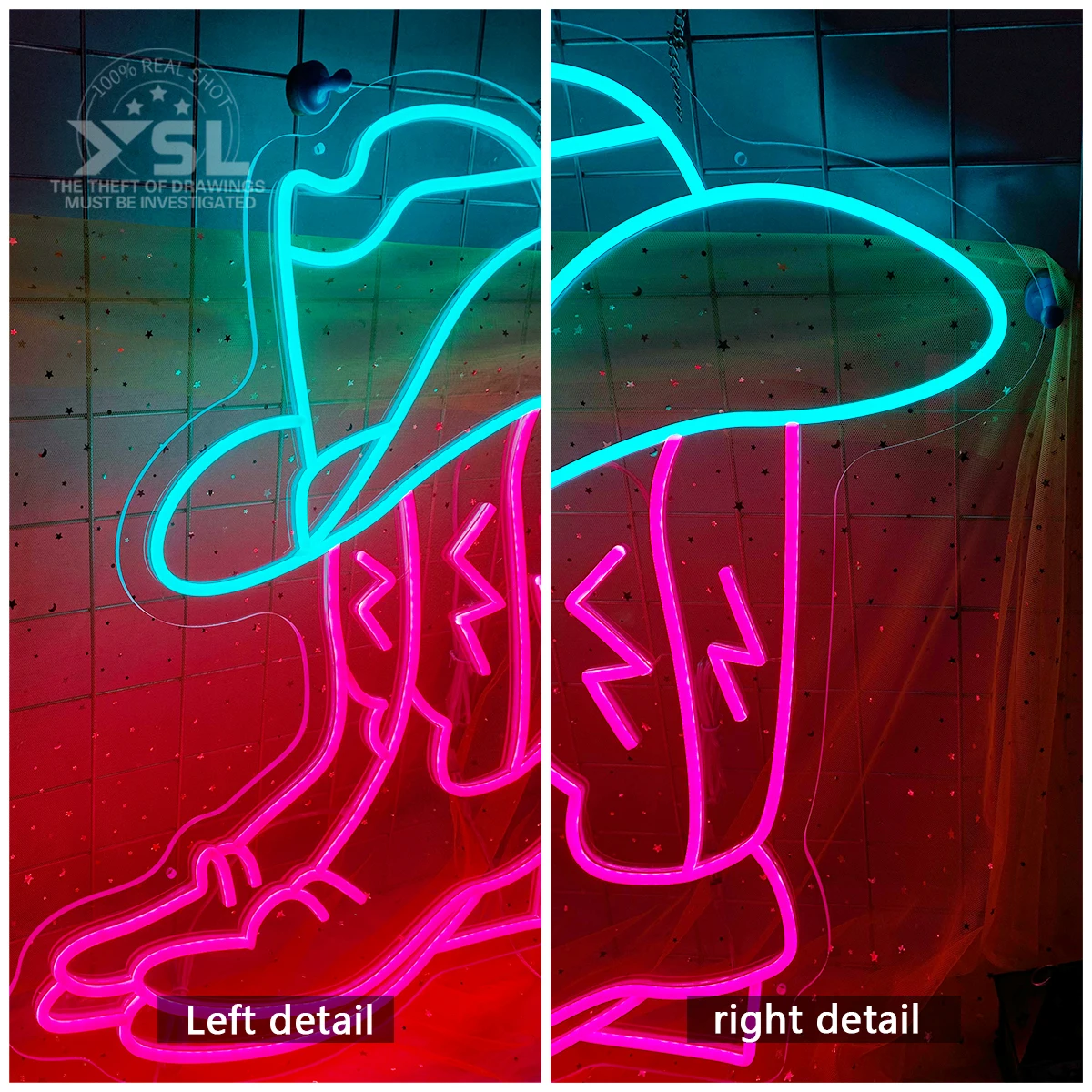 Modelado de sombrero y zapatos de vaquero aplicable a la fiesta de bar, decoración de estilo vaquero, atmósfera de iluminación de neón