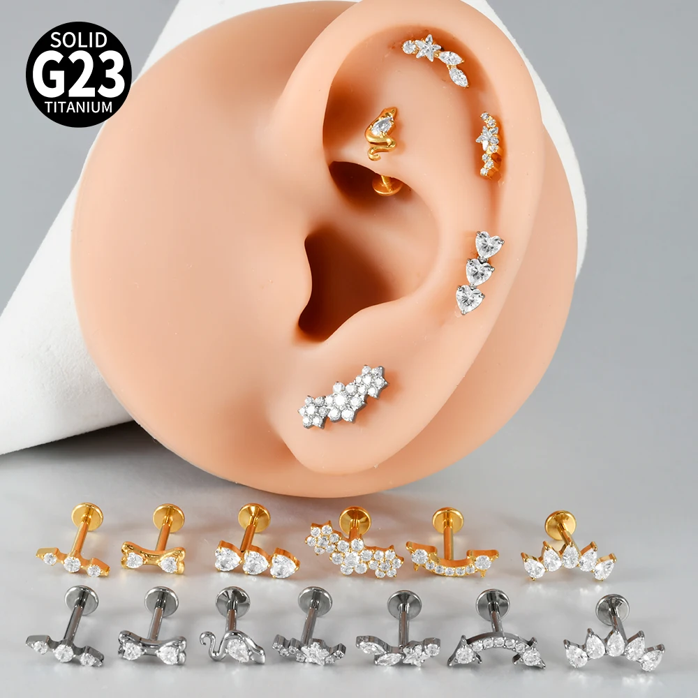 G23 Titanium Star Zircon Lip Studs