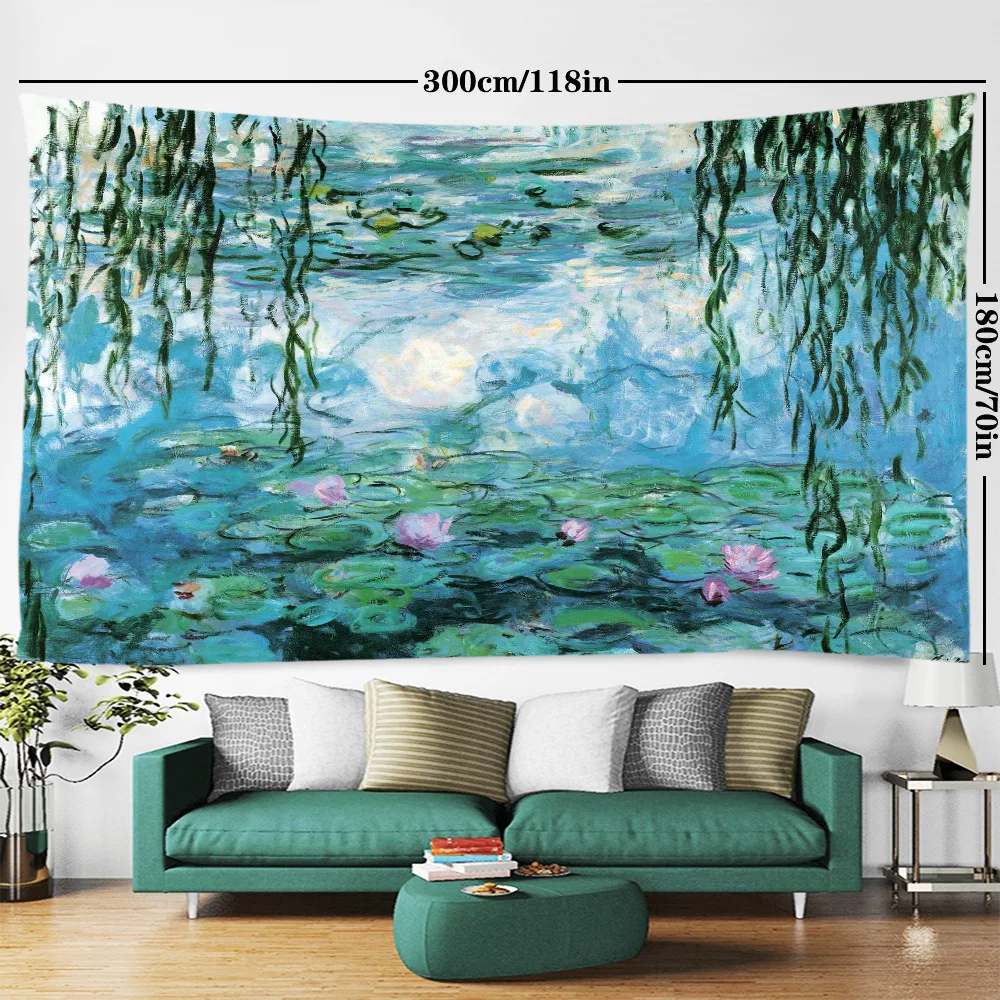 Tapisserie Seerosen von Claude Monet Ölgemälde Blumen Wandbehang Kunst Wohnkultur Polyester Wandteppich für Wohnzimmer Bedro – Detail 4