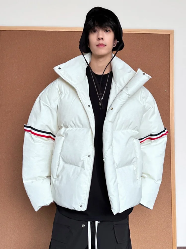

Men's down Cotton Jaet Winter Thiened Stand Collar Bread Sle Casual Loose Fit Long Sve Zipper Closure Warm Coat