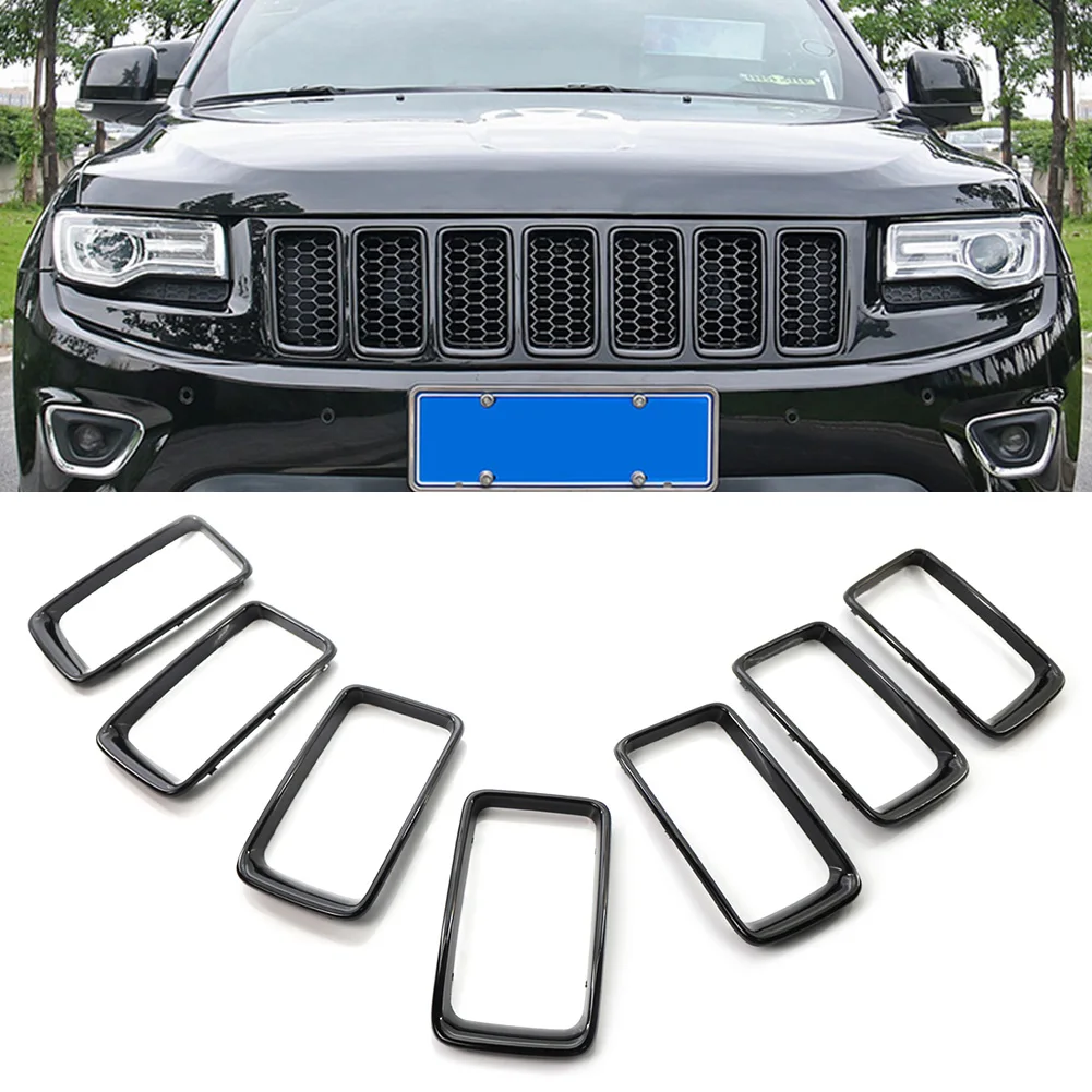 7Pcs/Set Front Grille Grill Inserted Ring Trim Cover ABS Plastic Chrome/Black For Jeep Grand Cherokee 2014 2015 2016