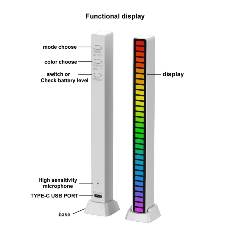 Luces de ritmo de recogida LED RGB de 32 bits, Control de voz, indicador de nivel de música sincrónico, VU metter para coche, nuevo