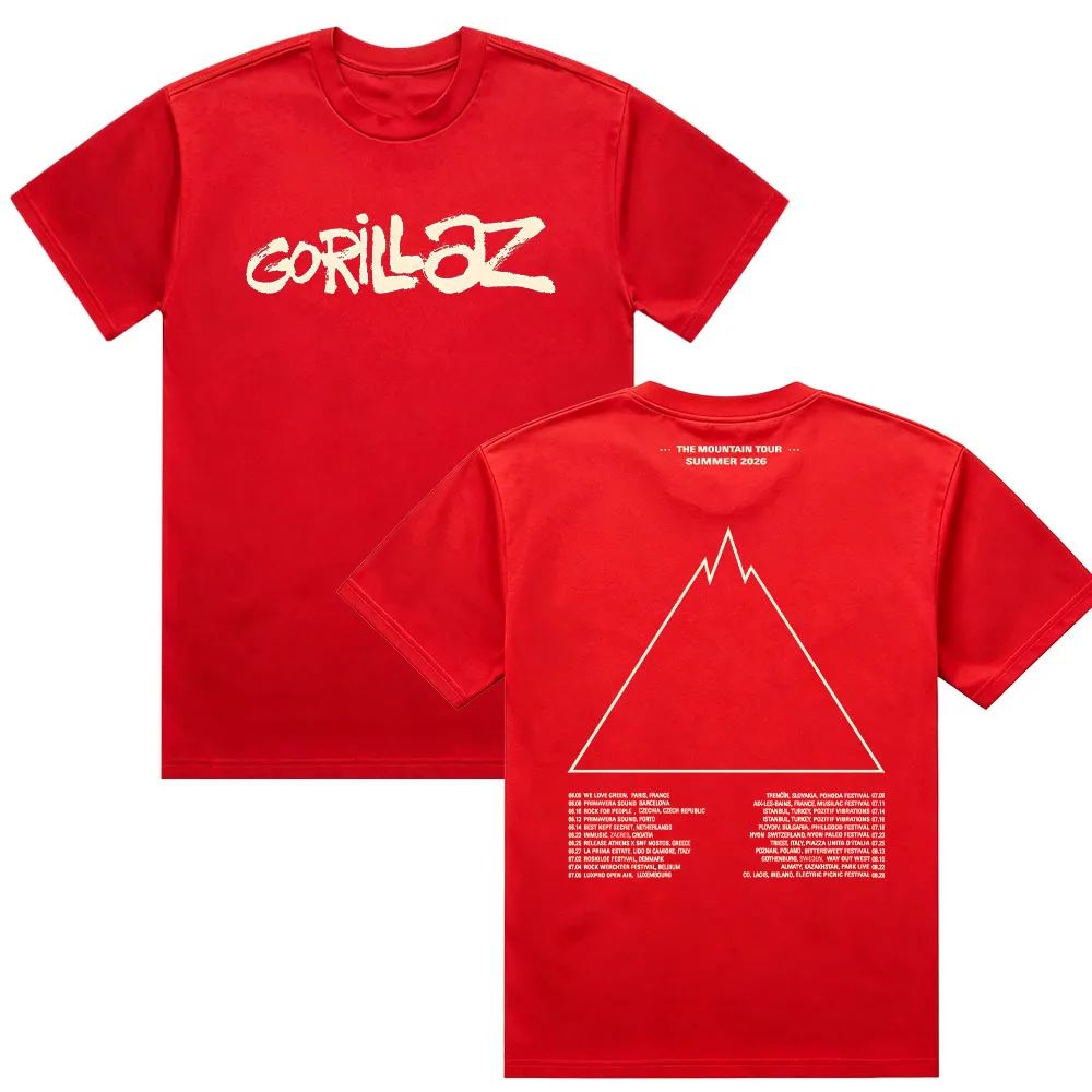 The Mountain Tour 2026 SUMMER 2026 Tshirt Gorillazs Metal Rock Band Streetwear Fshion Unisex Pure Cotton Short Sleeve O-neck Tee