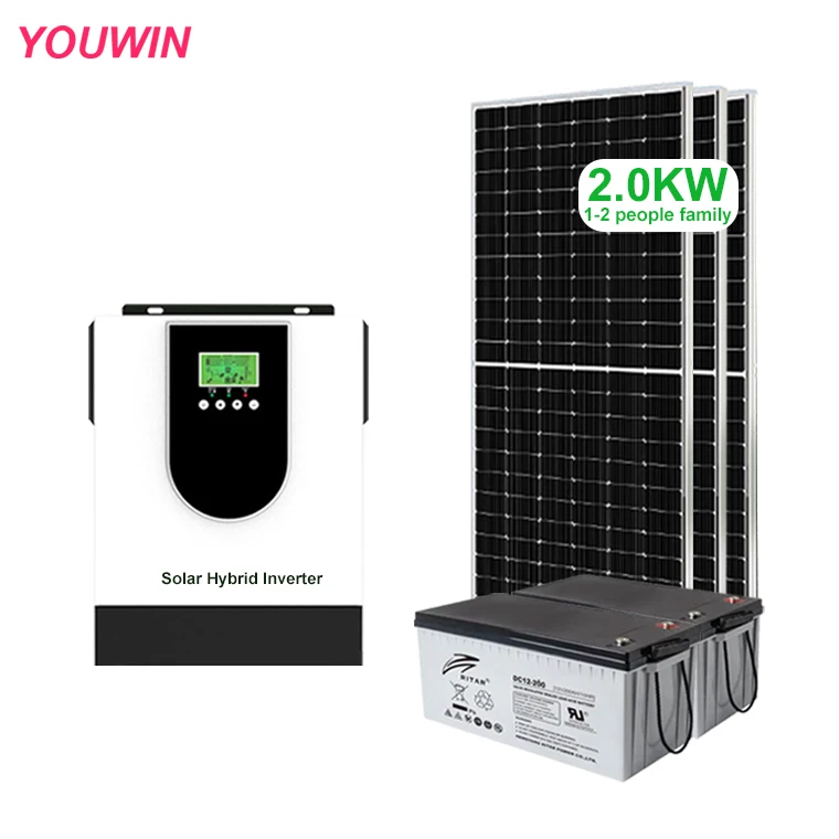 2KW 12V Solar Energy Systems Home Renewable Solar Energy Solar Panel Battery Off Grid System