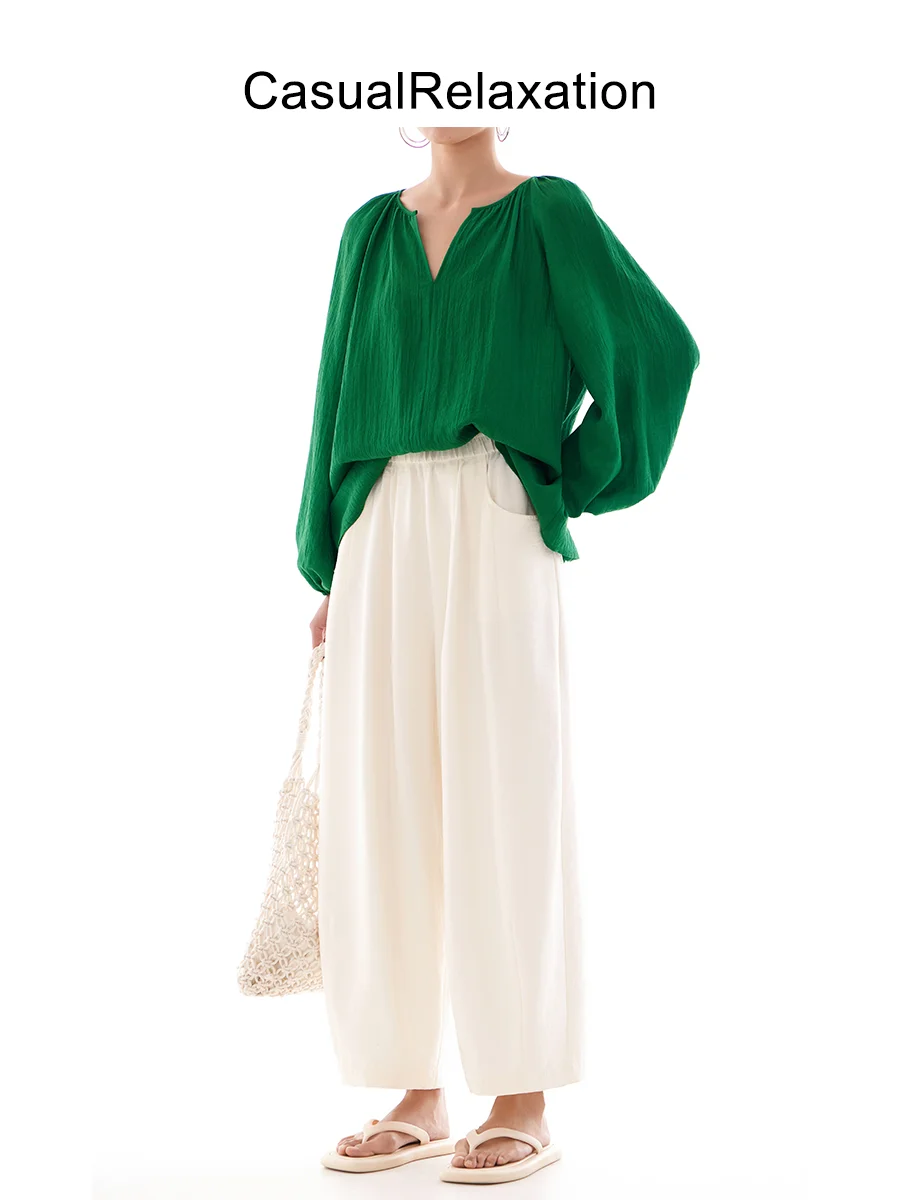 

Casual Loose Wide Leg Pants High Waist Elastic Waisand Commute Sle Trousers Nine Points Length Spring Summer Faion
