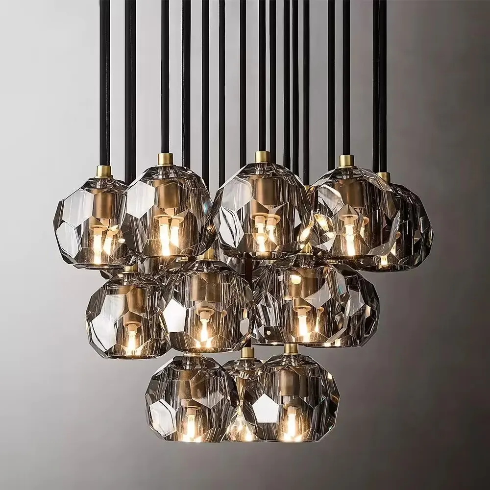2025 NEW Smoke Gray Round Chandelier Cluster Chandelier Modern LED Bedroom Ceiling Pendant Lamp Crystal Chandelier Living Room