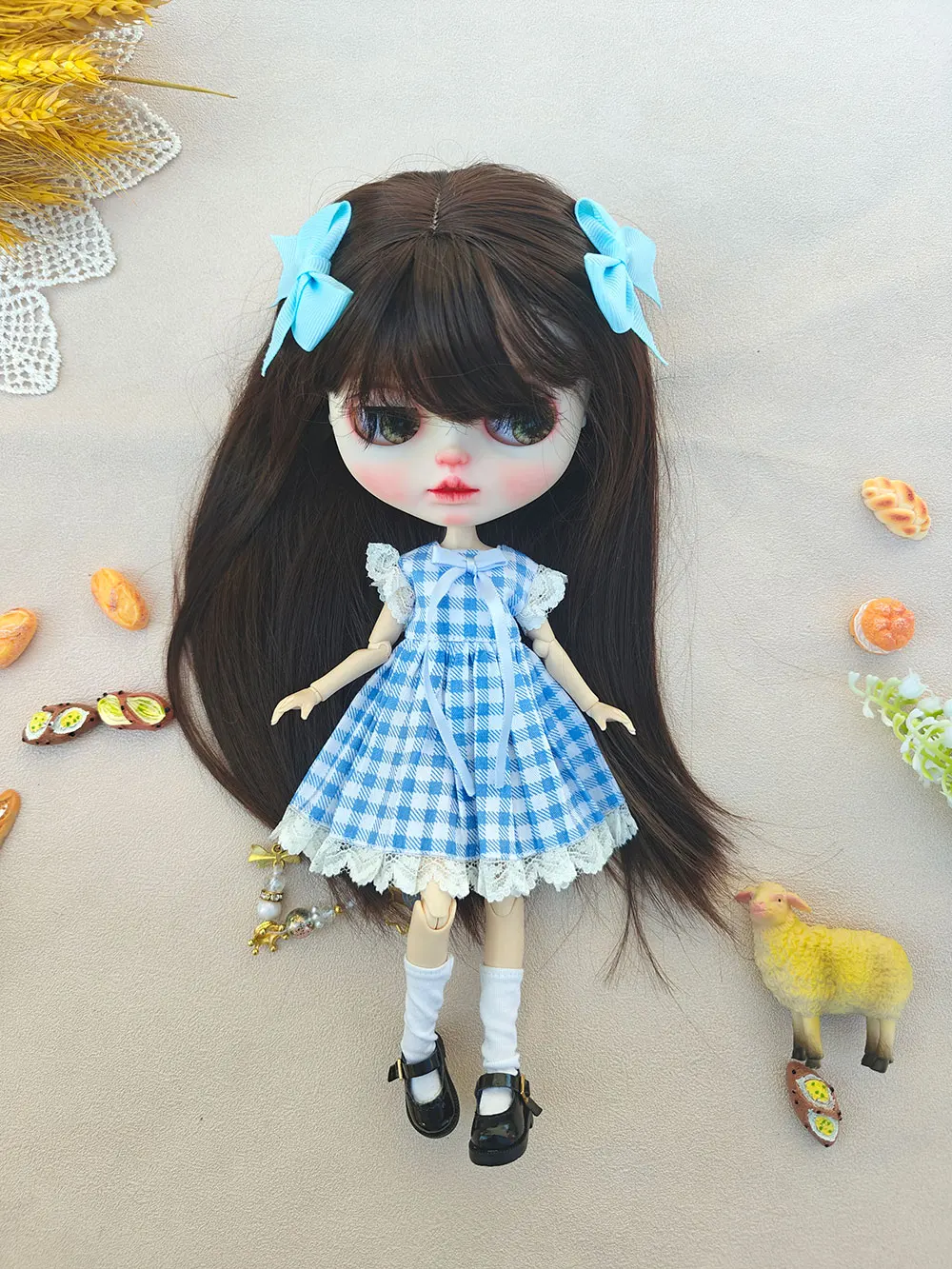 

NEW ICY DBS Blythe blythe doll clothes Doll Toys for Girls dress Blue plaid dress dress OB22 OB24 AZONE accessories