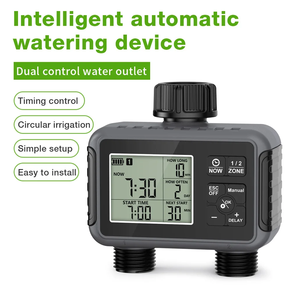 Garden Water Timer 1/2/3 Zone Programmable Automatic Irrigation Timer with Rain Delay Manual/Auto Mode Watering for Lawn Yard