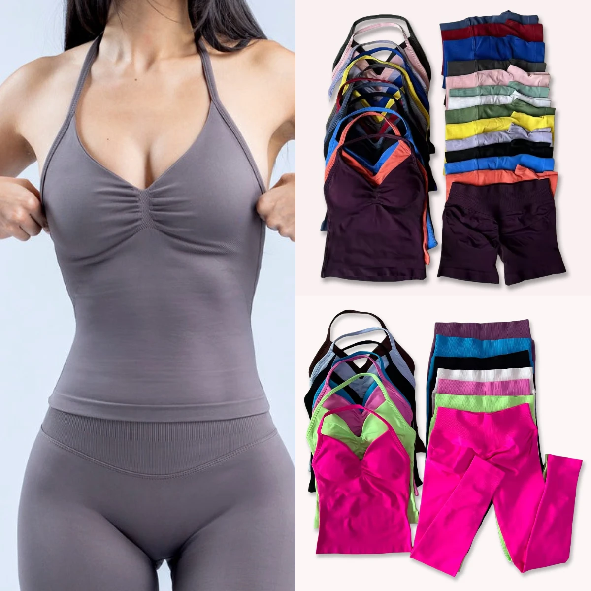 

2 Pieces DF Impact Longline Strappy Top Yoga outfits Women Backless Tank Tops Seamless Shorts pants Sports suits Gym Workout Set