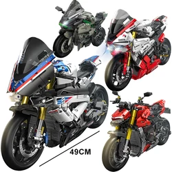 Technical Expert Big Motorcycle Racing Car Model Building Blocks V4S PH4 H2R R1 Locomotive Motorbike With Lights Bricks MOC Toys