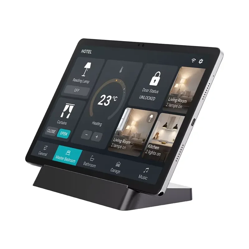 11-Inch smart hotel tablet with charging dock, custom version, no camera, in-room guest control tablet, WiFi, Android hotel