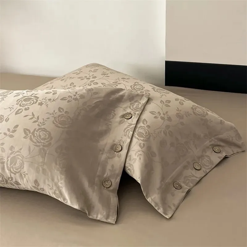 Champagne Chic Geometric Woven 100%Cotton Bedding Set Twin Queen Soft Silky Duvet Cover Bed Sheet Button Decoration Pillowcases