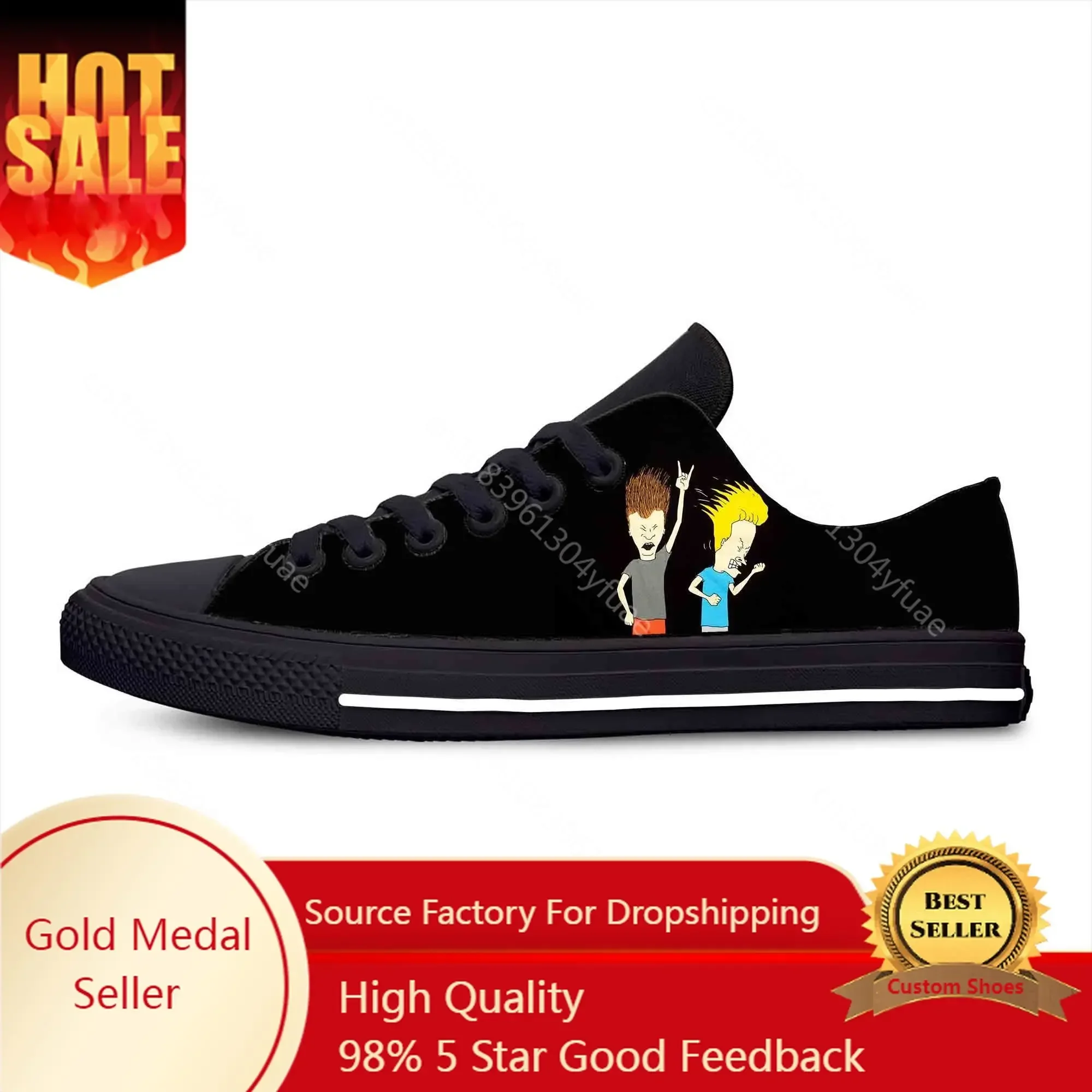 

Hot Butthead Rock Anime Cartoon Manga Comic Beavis Casual Cloth Shoes Low Top Lightweight Breathable 3D Print Men Women Sneakers