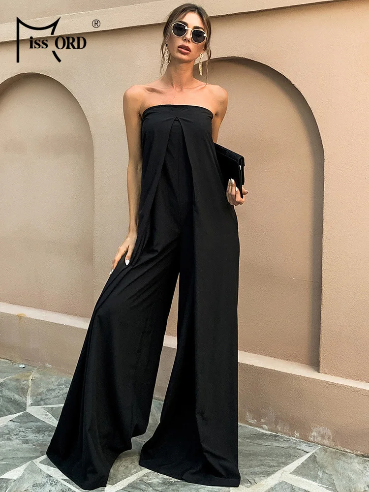 Missord New Women Loose Jumpsuit Sleeveless Casual Bodysuit Ladies Romper Solid Color Long Jumpsuit Black