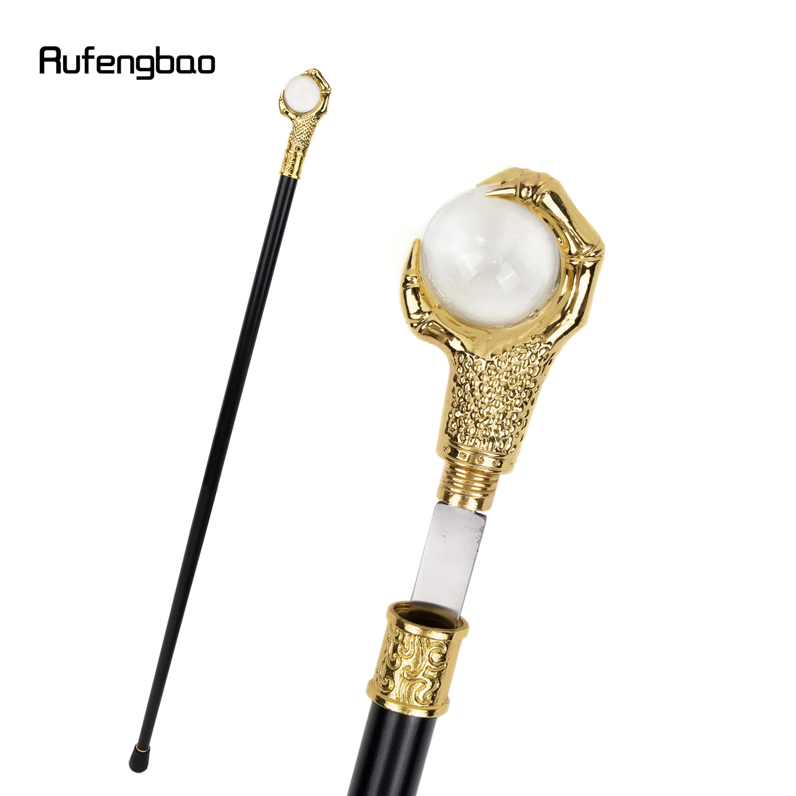 Golden Dragon Claw Grasp Glass Ball Single Joint Walking Stick with Hidden Plate Self Defense Cane Plate Cosplay Crosier 93cm