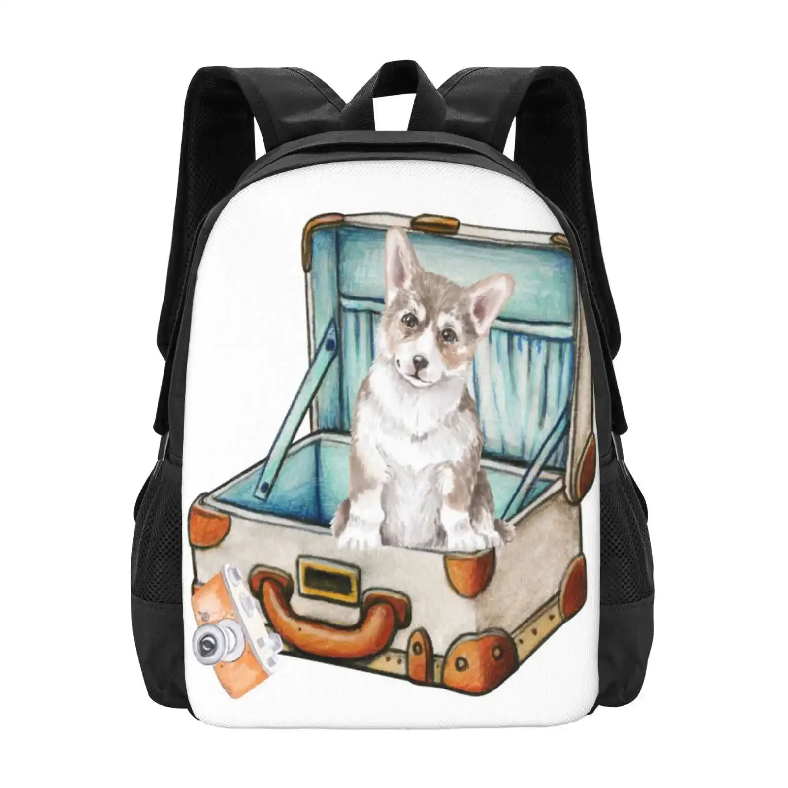 

Cute Corgi Puppy In Vintage Suitcase Hot Sale Schoolbag Backpack Fashion Bags Corgi Dog Vintage Suitcase Vintage Camera Vintage