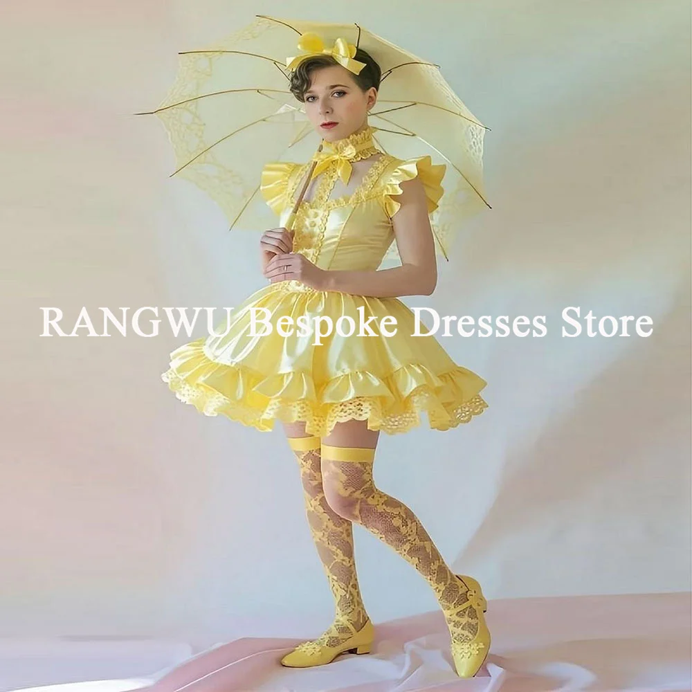 

Maid Cosplay Yellow Prom Dress 2025 Mini Short Homecoming Dress Lace Club Cocktail Evening Wear Customized