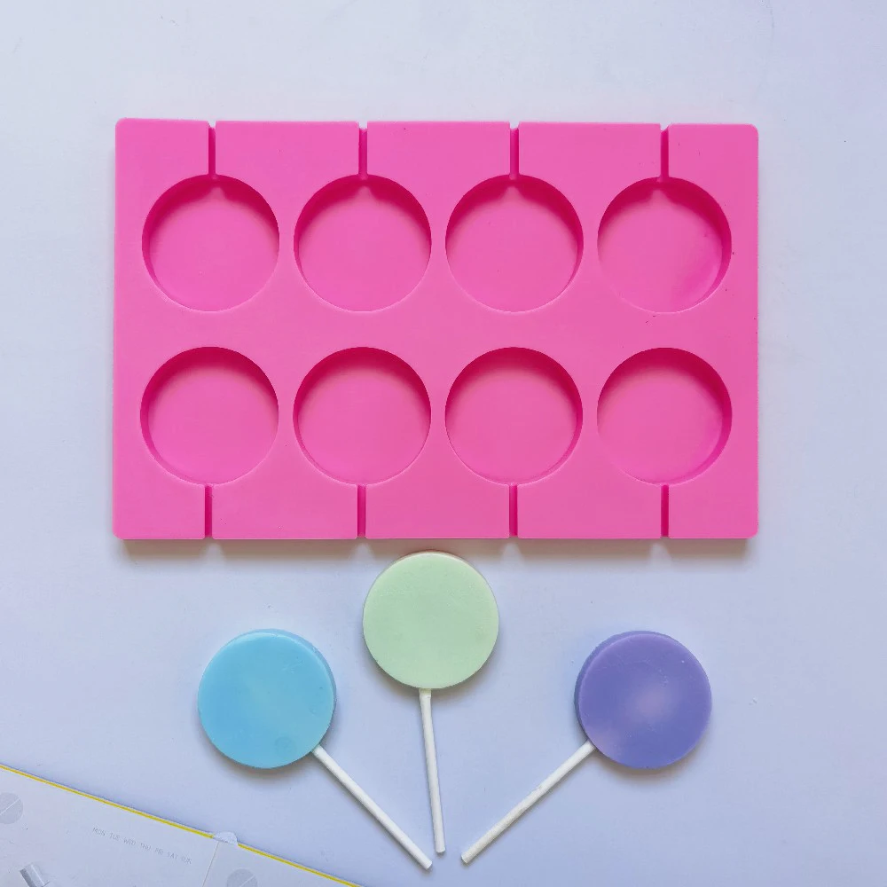 8-Cavity Round Silicone Lollipop Candy Mold Homemade Kids Cake Chocolate Cookies Mould Baking Pastry Decorating Tools