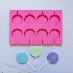 8-Cavity Round Silicone Lollipop Candy Mold Homemade Kids Cake Chocolate Cookies Mould Baking Pastry Decorating Tools