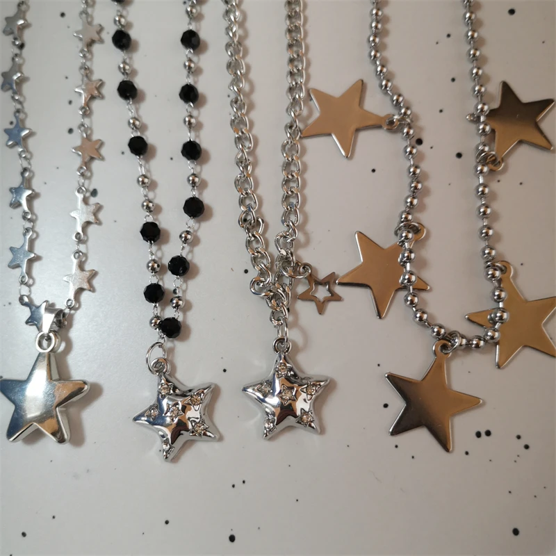 2023 Vintage Y2k Accessories Aesthetic Star Pendant Necklace for Women Cool Hip Hop Kpop Pentagram Chain Necklaces Girls Jewelry