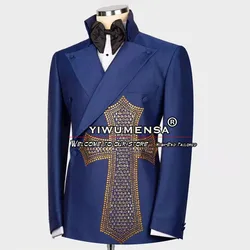 Italian Design Suits Men Crystals Beaded Coat Pants 2 Pieces Groom Wear Wedding Tuxedos Bespoke Man Fashion Business Clothing