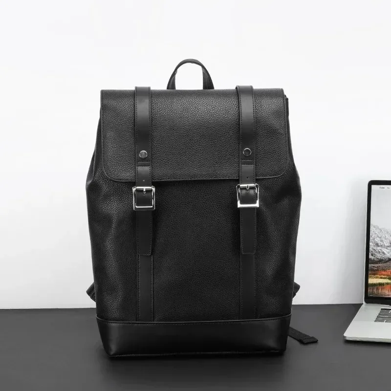 

Fashion Hasp Flap Backpack for Men Luxury Men's Backpack Large Capacity Business Laptop Backpacks Soft PU Leather Travel Bags