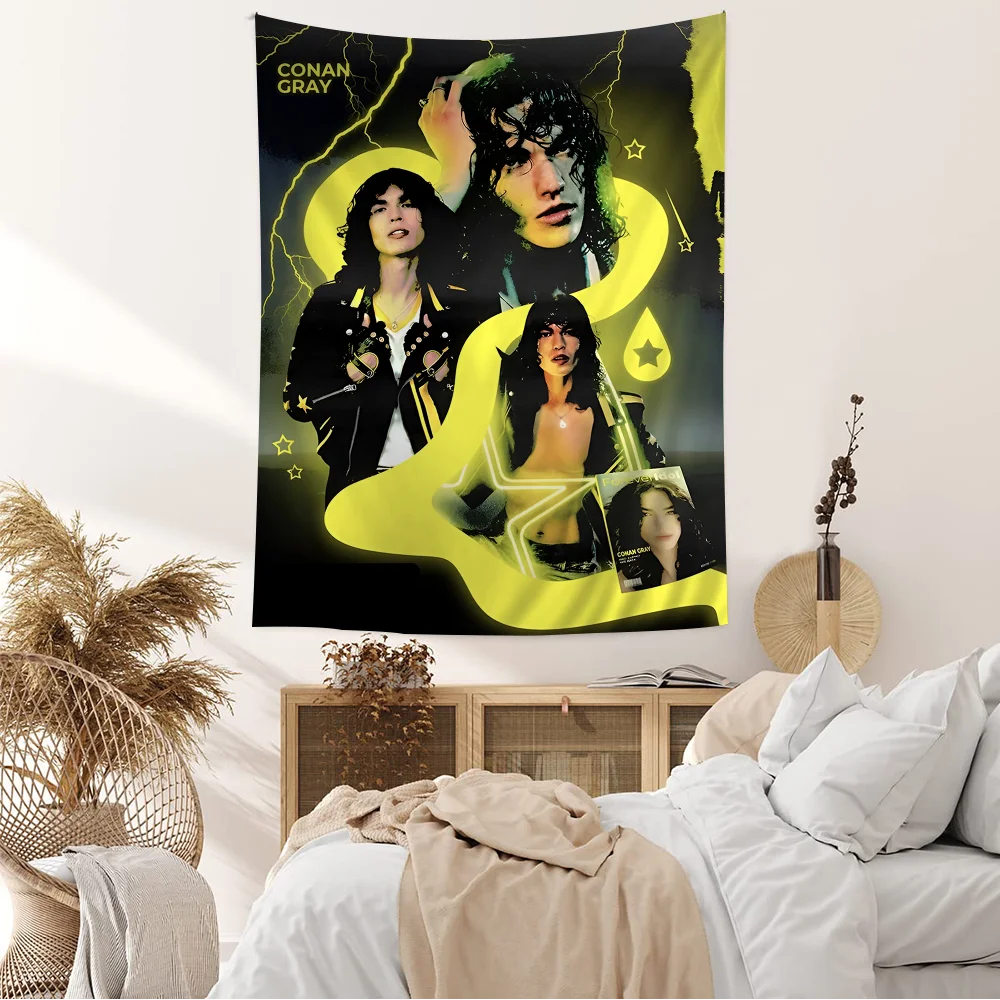 Pop Singer Conan Grays 2022 World Tour Anime Tapestry Hippie Flower Wall Carpets Dorm Decor Wall Hanging Home Decor