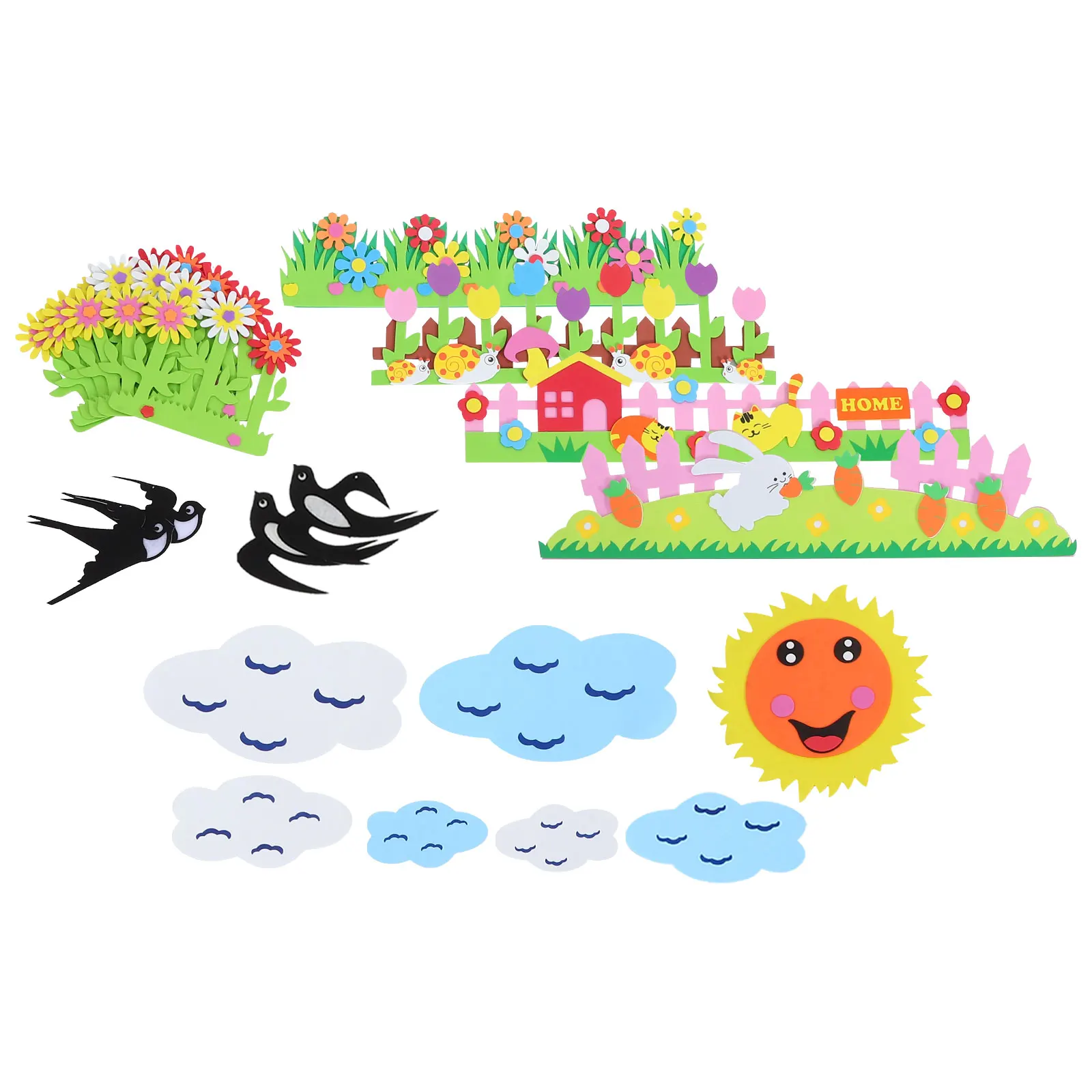 

Bulletin Board Set Swallow 6pc Flowers Rabbit Fence 1pc House Fence Wall Decor Classroom DIY Kindergarten Party